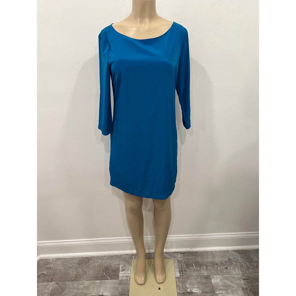 Old Navy Shift Dress Women Medium Petite Teal Blue Excellent 3/4 Sleeve Boatneck